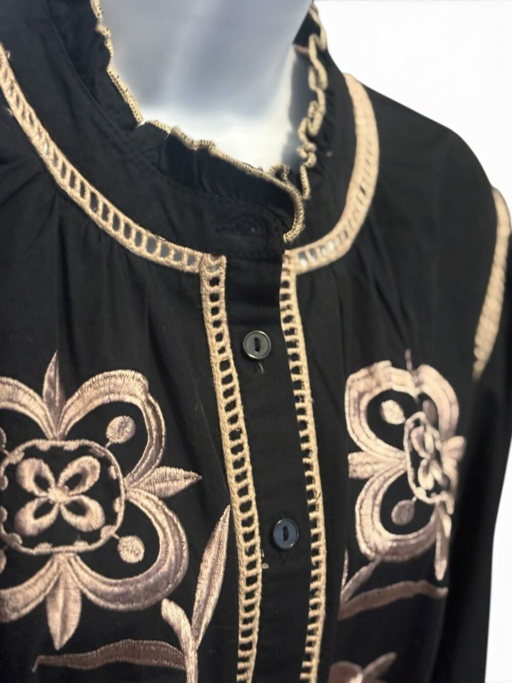 Julia Jordan Black Floral Embroidered Shirt Dress Size Large Urban Bohemian